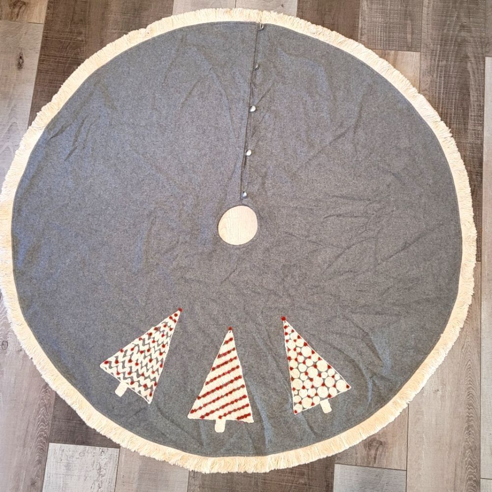 Grey Embroidered Christmas Tree Skirt